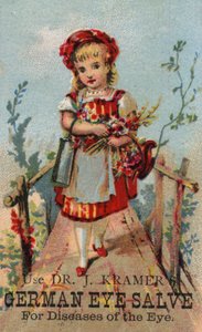 Mädchen auf Brücke, Werbung für deutsche Augensalbe von American School