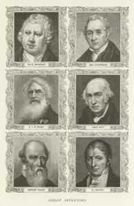 Große Erfinder, Sir R. Arkwright, George Stephenson, S. F. B. Morse, James Watt, Bernard Palissy, Eli Whitney von American School