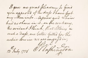 Handschrift und Unterschrift von George Washington, 1758 von American School