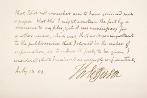 Handschrift und Unterschrift von Thomas Jefferson, 1803 von American School