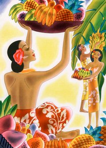 Hawaiianische Frauen bei der Obsternte von American School