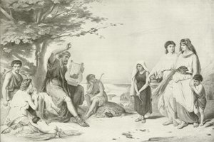 Homer rezitiert die Ilias (Gravur) von American School