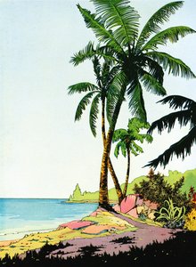 Illustration des Strandparadieses mit Palmen
