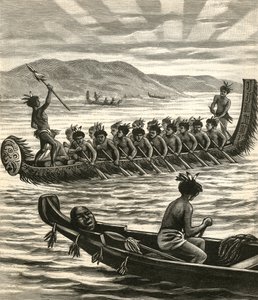 Illustration von Maori-Kriegern in Kanus