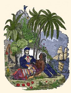 Das Leben der Piraten auf der Insel Madagaskar. Gravur aus „Das Piratenbuch“ 1837.
