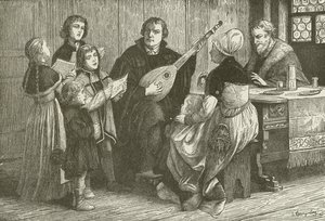 Luther inmitten seiner Familie von American School
