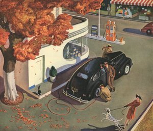 Mann lässt sein Auto an einer Tankstelle warten