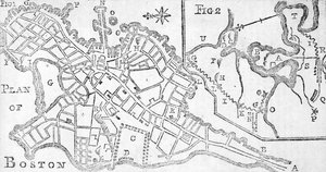 Karte von Boston, gedruckt in Bickerstaffs Albany Almanack, 1776
