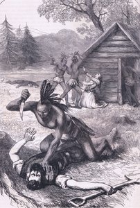 Massaker an den Siedlern, Illustration aus Cassells Geschichte der Vereinigten Staaten, veröffentlicht von Petter & Galpin ca. 1890