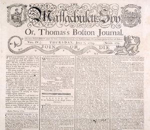 Kopfzeile des Massachusetts Spy, 7. Juli 1774