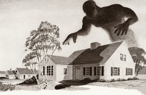 Hypothekenmonster droht über einem Familienheim