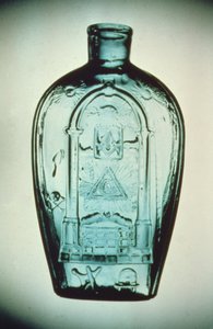 Formgeblasene Freimaurerflasche, Keene (Marlboro St.) Glaswerke, ca. 1815-17 (Glas)