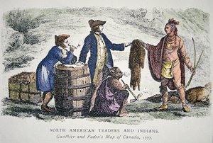 Indianer handeln mit Pelzen