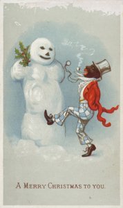 Neger und Schneemann Weihnachtskarte von American School