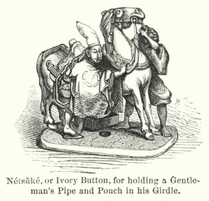 Netsuke, oder Elfenbein-Knopf, um die Pfeife und den Beutel eines Gentlemans im Gürtel zu halten (Gravur) von American School