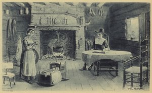 Heim des Neuengland-Pioniers (Litho) von American School