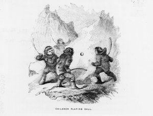 Nordpol: Kinder spielen ein Ballspiel auf dem Packeis - Elisha Kent Kane; Arktische Erkundungen in den Jahren 1853-1855 (Philadelphia, Childs und Peterson) von American School