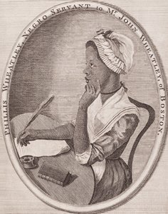 Phillis Wheatley (1753?-1784). Afroamerikanische Dichterin. Graviertes Frontispiz zu ihren "Gedichten", 1773. von American School