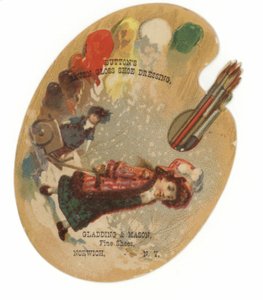 Bild eines Mädchens, das im Schnee einen Wagen zieht, auf Malpalette von American School