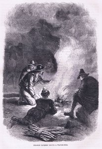 Pilgerväter um ein Wachfeuer, Illustration aus Cassell