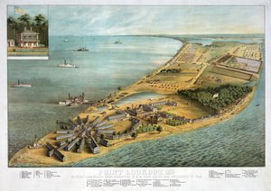 Point Lookout, MD - Ansicht des Hammond General Hospital und des US-Generaldepots für Kriegsgefangene, veröffentlicht 1864