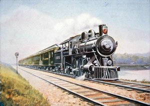 Postkarte des Overland Limited der Chicago & North Western Railroad von American School