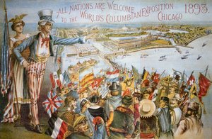 Plakat, das die Weltausstellung in Chicago 1893 bewirbt von American School