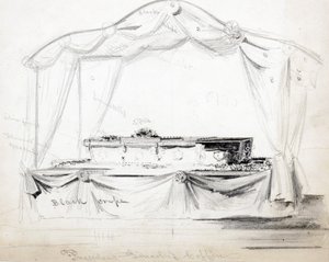Präsident Abraham Lincolns Sarg liegt im Weißen Haus, Washington D.C., April 1865 von American School