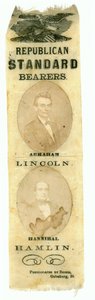 Republikanische Fahnenträger, Abraham Lincoln und Hannibal Hamlin, 1860 (gedruckter Stoff) von American School
