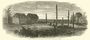 Ruinen von Garretts Scheune und Nebengebäuden in der Nähe von Port Royal, wo Booth erschossen wurde, April 1865