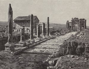Ruinen der römisch-berberischen Stadt Timgad (altes Thamugas), Algerien (Gravur) von American School