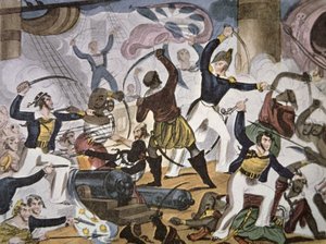 Matrosen der Royal Navy entern ein algerisches Piratenschiff, ca. 1820