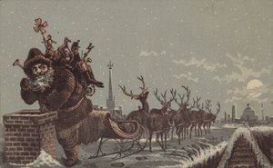 Weihnachtsmann und Rentiere liefern Geschenke von American School