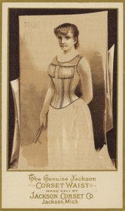 Sepia-Fotografie einer Dame im Korsett von American School