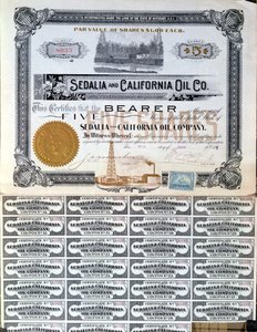 Aktienzertifikat für die Sedalia and Californian Oil Company, USA, 1901