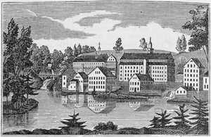 Südostansicht der Fabriken bei Yantic Falls, Norwich, aus 