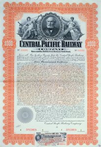 Musteranleihezertifikat für 1000 Dollar für die Central Pacific Railway Company, 1899