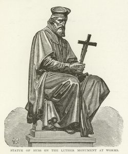 Statue von Huss auf dem Lutherdenkmal in Worms von American School