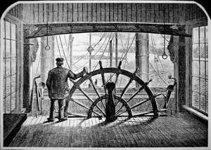 Dampfschiff-Pilot im Steuerhaus, ca.1870 (Gravur)