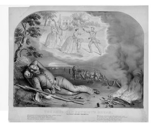 Der amerikanische Patriotentraum, die Nacht vor der Schlacht, veröffentlicht von Currier & Ives, 1861 von American School