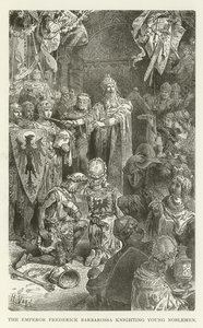 Der Kaiser Friedrich Barbarossa schlägt junge Adlige zum Ritter von American School