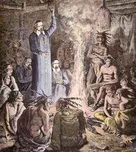 Der französische Jesuitenmissionar Brebeuf unter den Algonquins von American School