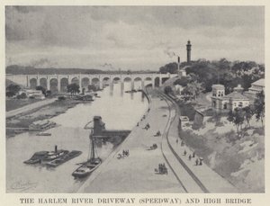 Der Harlem River Driveway (Speedway) und die High Bridge von American School