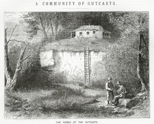 Die Häuser der Ausgestoßenen, Illustration für eine Feature-Story, A Community of Outcasts, aus Appletons Journal von American School