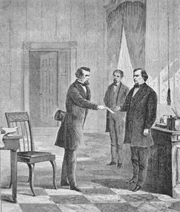 Die Amtsenthebung von Präsident Andrew Johnson (1808-75) 1868 von American School