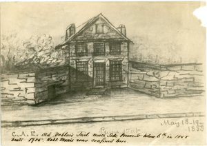 Das alte Schuldnergefängnis, Seite der Prune St. unterhalb der 6., Illustration aus dem Castner Scrapbook, 1858 (Foto-Litho)