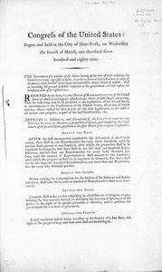 Die Bill of Rights der Vereinigten Staaten, abgeschlossen 1789