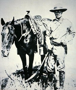 Theodore Roosevelt mit seinem Pferd, um 1885 von American School