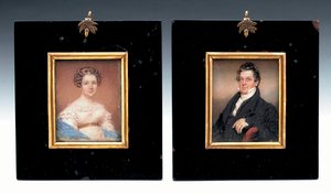 Zwei Miniaturen von Kapitän Arent Schuyler de Peyster und seiner Frau Sarah Macomb von American School