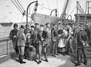 US-Gesundheitsbeamte auf einem Auswandererschiff, Quarantine Point, New York von American School